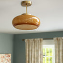 Vintage Messing Gelb Glas 1-Licht Semi-Flush Mount Deckenleuchte